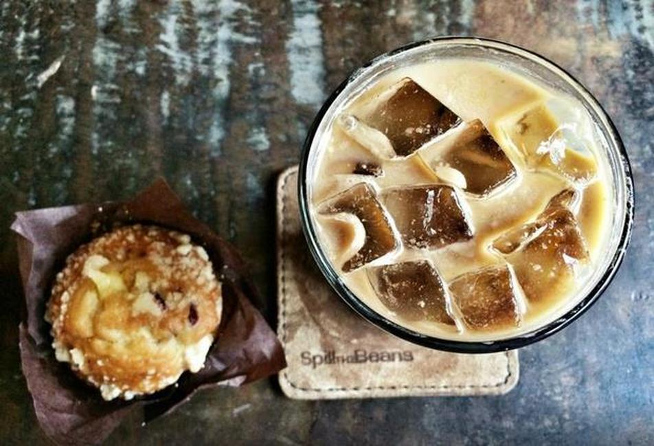 Spill The Beans Gourmet Ice Cream and Coffee Downtown Greenville restaurant - iced coffee and muffin