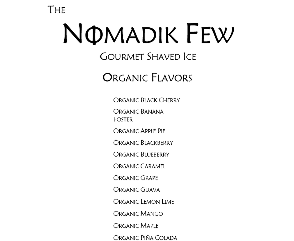 The Nomadik Few Downtown Greenville SC Shaved Ice menu