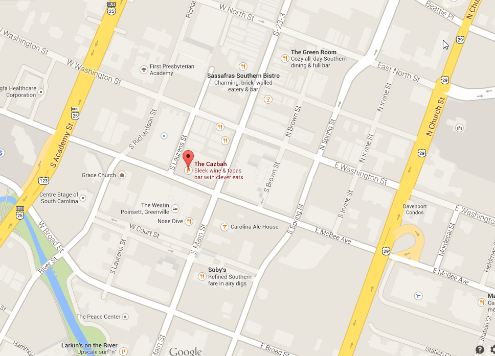 The Cazbah Tapas Restaurant and Wine Bar Downtown Greenville SC map directions