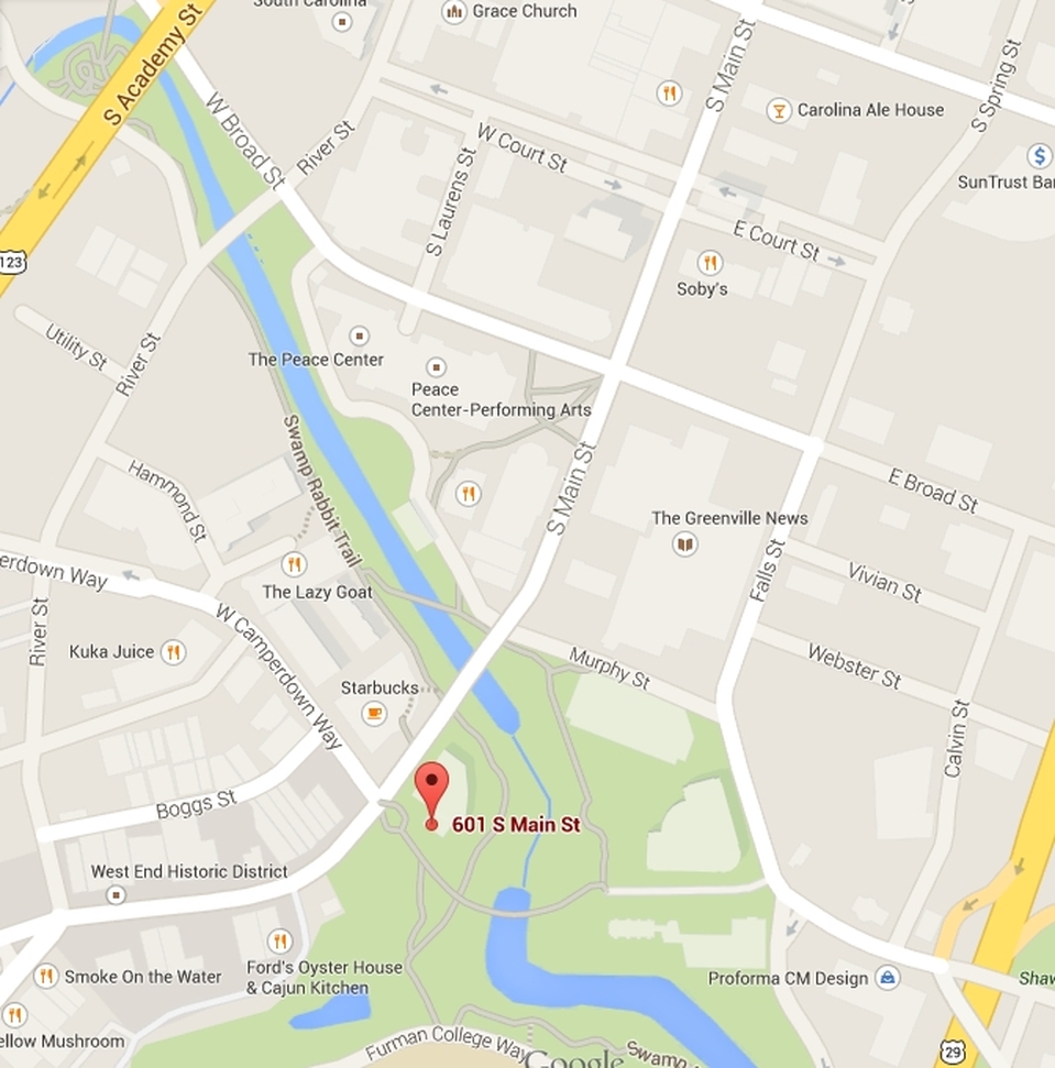 Passerelle Bistro in Falls Park Downtown Greenville French restaurant - map and directions
